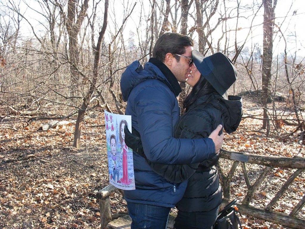 Central Park Marriage Proposal at Azalea Pond Bridge Caricature Artist Marriage Proposal at Central Park Azalea Pond Bridge