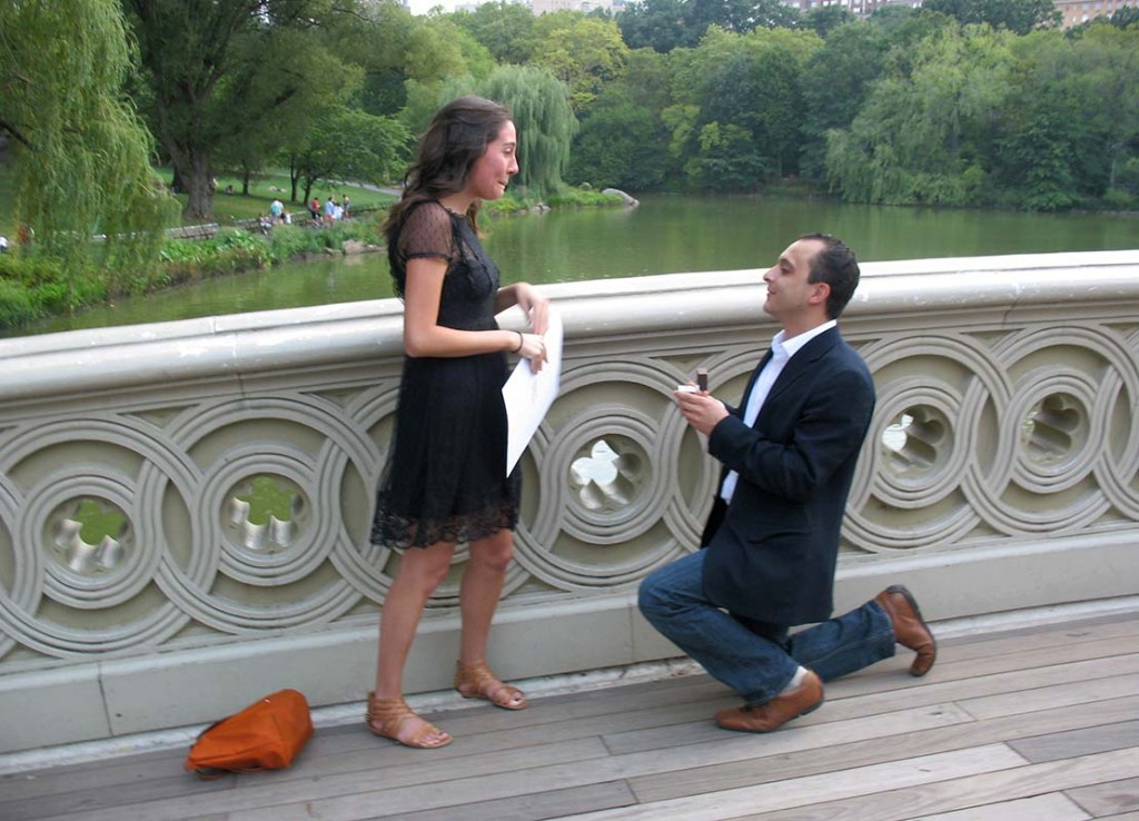 Central Park Marriage Proposal at Bow Bridge NYC Central Park Caricature Marriage Proposal at Bow Bridge in NYC